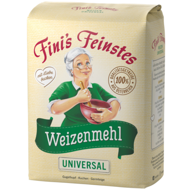 Fini´s Feinstes Weizenmehl universal Type 480 1 kg Helles Universalmehl für Küche und Backstube